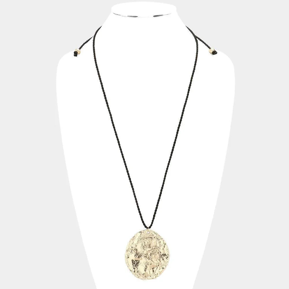 Gold Textured Metal Pendant Long Necklace - Jewelry Store by Erik Rayo