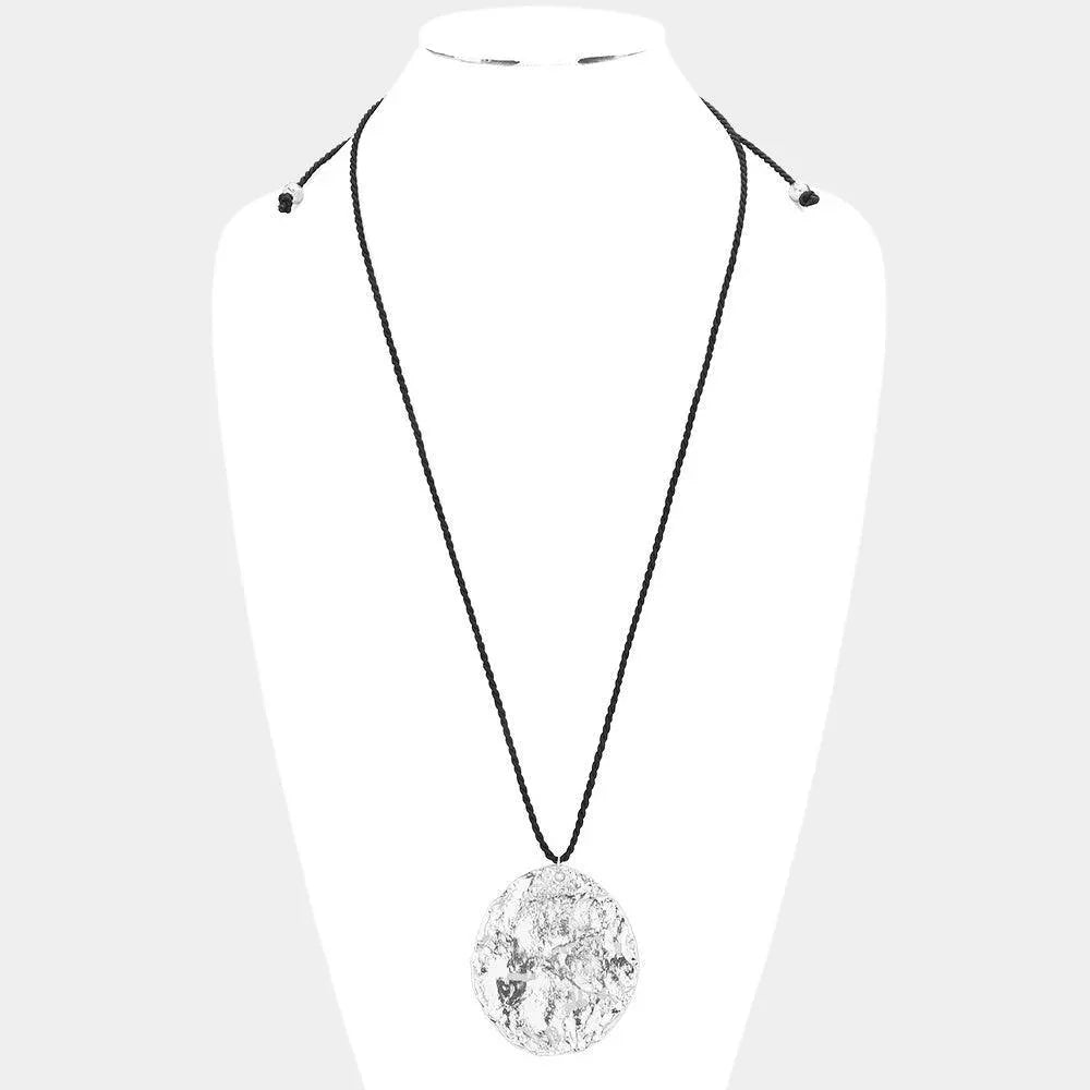Textured Metal Pendant Long Necklace - Jewelry Store by Erik Rayo