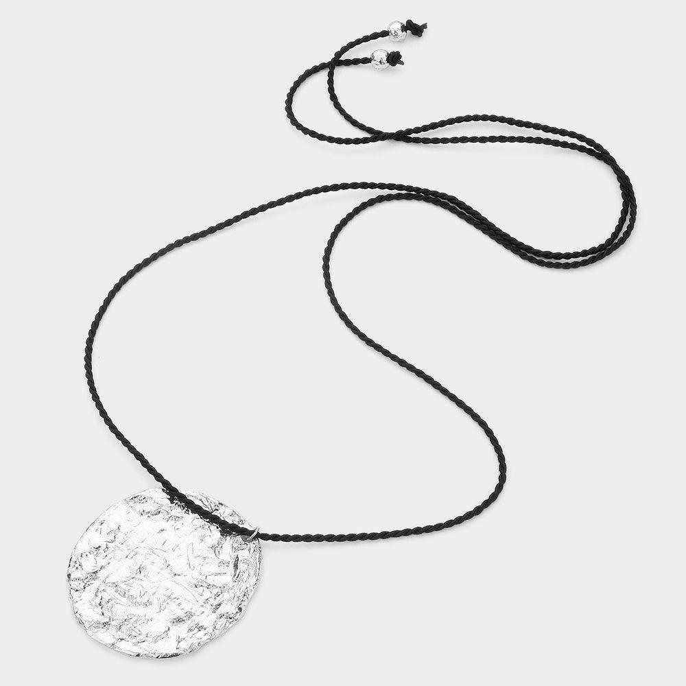 Textured Metal Pendant Long Necklace - Jewelry Store by Erik Rayo