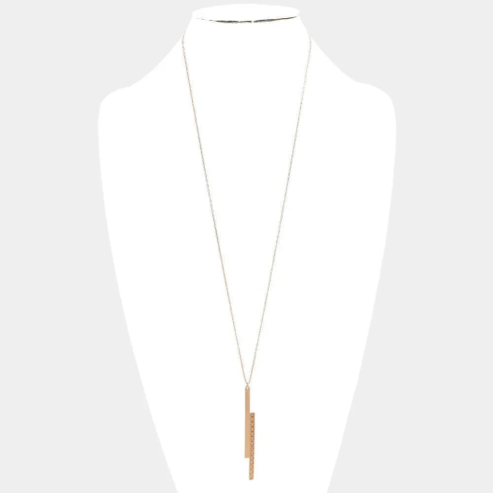 Gold Abstract Metal Bar Pendant Long Necklace - Jewelry Store by Erik Rayo