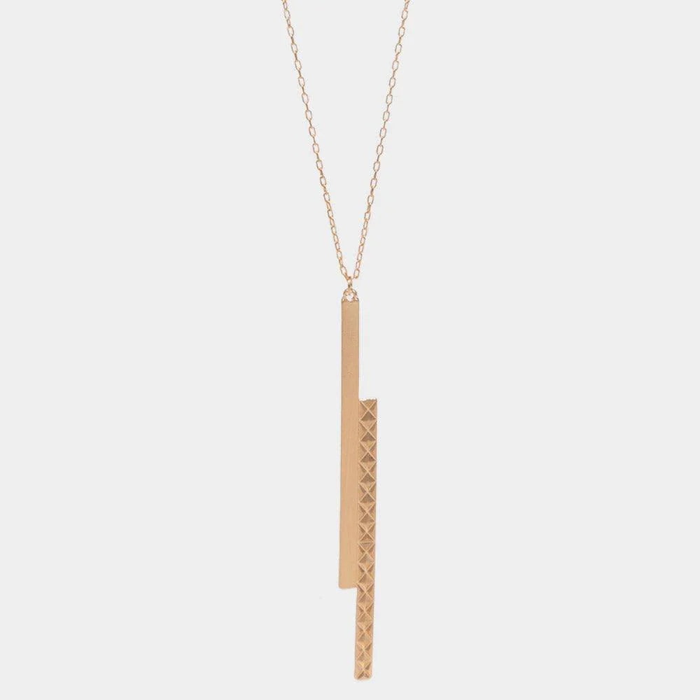 Gold Abstract Metal Bar Pendant Long Necklace - Jewelry Store by Erik Rayo