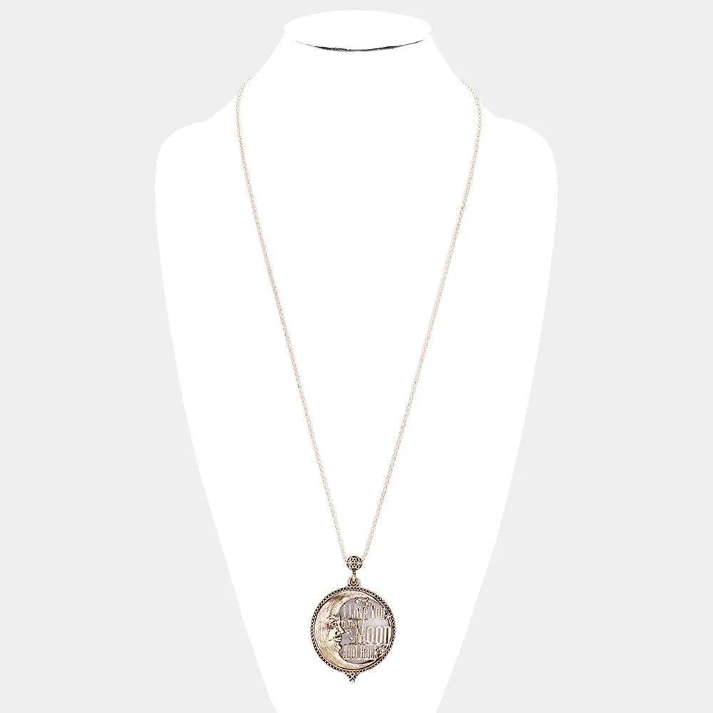 Gold Antique Metal Moon Pendant Magnifying Glass Long Necklace - Jewelry Store by Erik Rayo