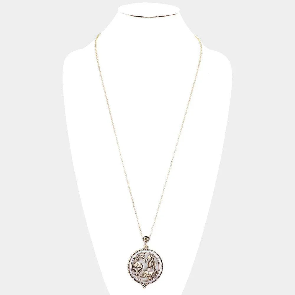 Gold Antique Metal Sea Life Magnifying Glass Pendant Long Necklace - Jewelry Store by Erik Rayo