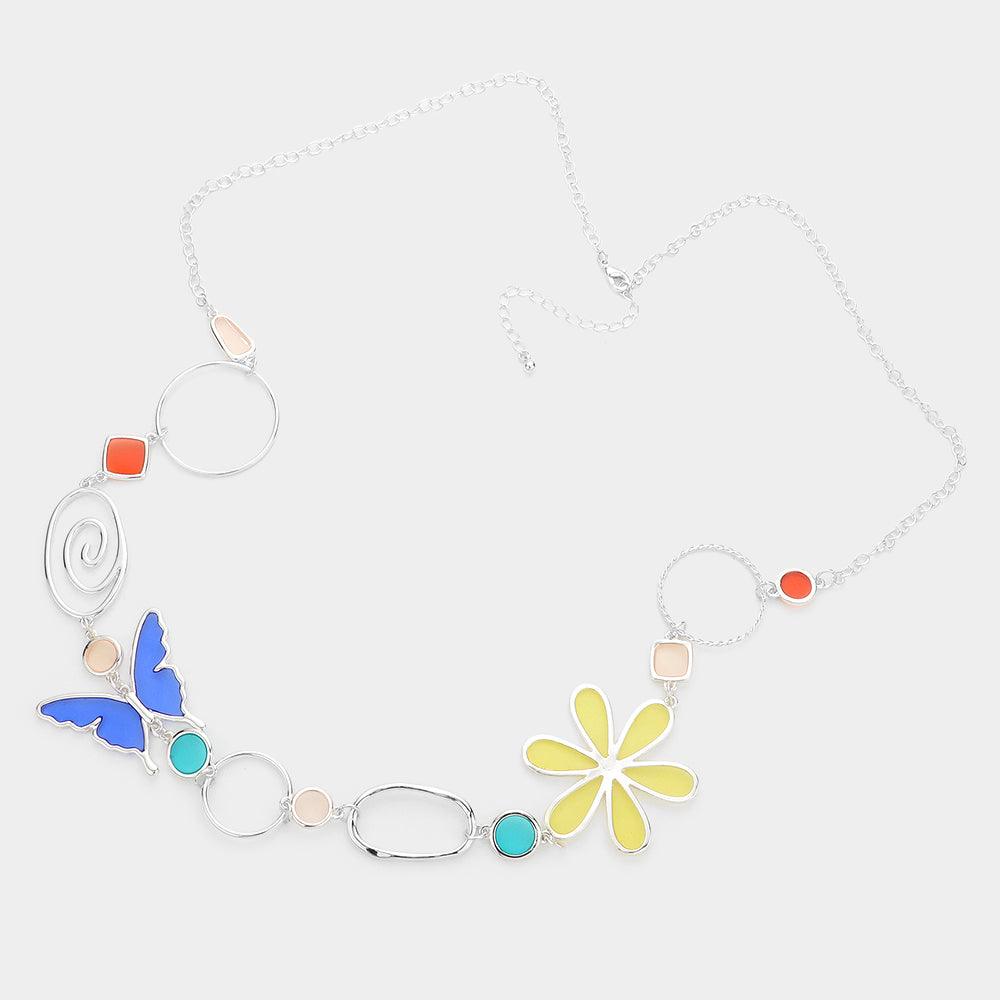 Colored Lucite Butterfly Flower Accented Long Necklace - Jewelry Store by Erik Rayo
