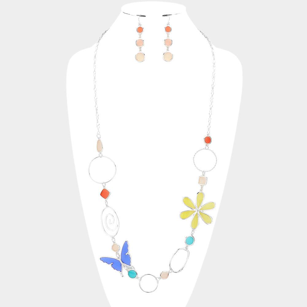 Colored Lucite Butterfly Flower Accented Long Necklace - Jewelry Store by Erik Rayo