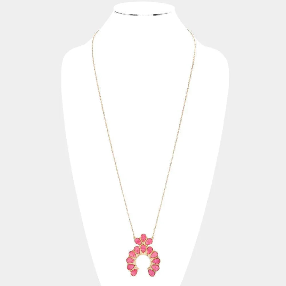 Pink Celluloid Acetate Teardrop Squash Blossom Pendant Long Necklace - Jewelry Store by Erik Rayo