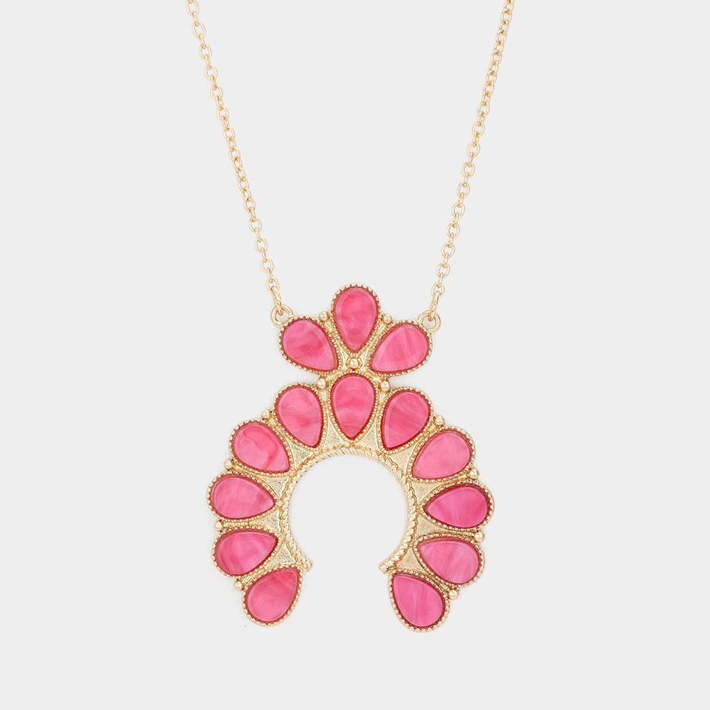 Pink Celluloid Acetate Teardrop Squash Blossom Pendant Long Necklace - Jewelry Store by Erik Rayo