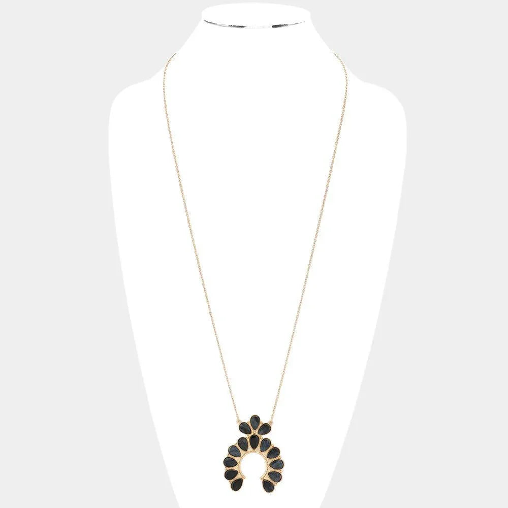 Black Celluloid Acetate Teardrop Squash Blossom Pendant Long Necklace - Jewelry Store by Erik Rayo
