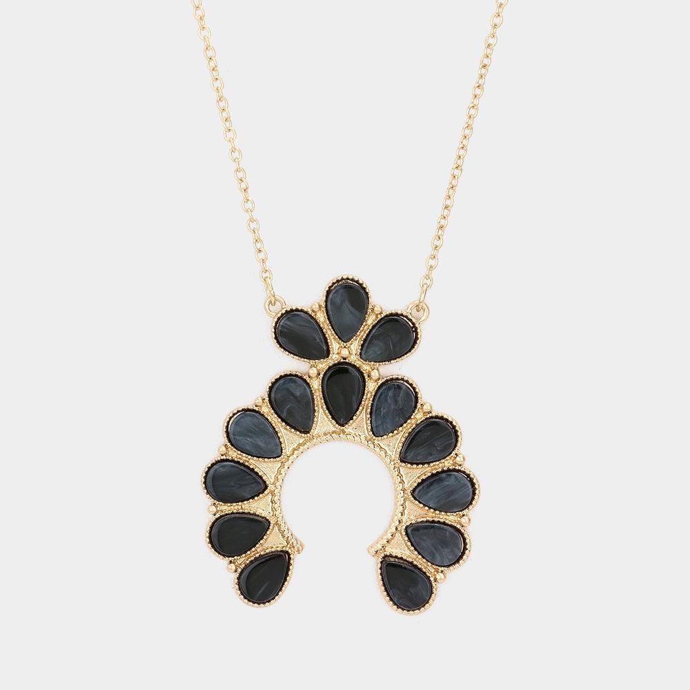 Black Celluloid Acetate Teardrop Squash Blossom Pendant Long Necklace - Jewelry Store by Erik Rayo