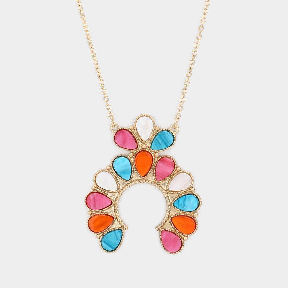 Celluloid Acetate Teardrop Squash Blossom Pendant Long Necklace - Jewelry Store by Erik Rayo