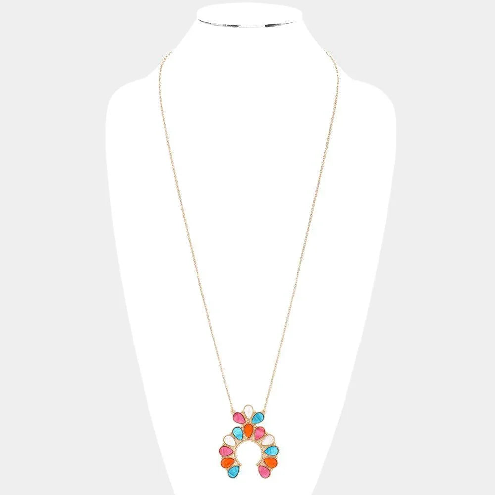 Celluloid Acetate Teardrop Squash Blossom Pendant Long Necklace - Jewelry Store by Erik Rayo