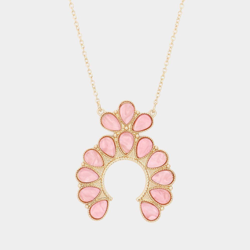 Pink Celluloid Acetate Teardrop Squash Blossom Pendant Long Necklace - Jewelry Store by Erik Rayo