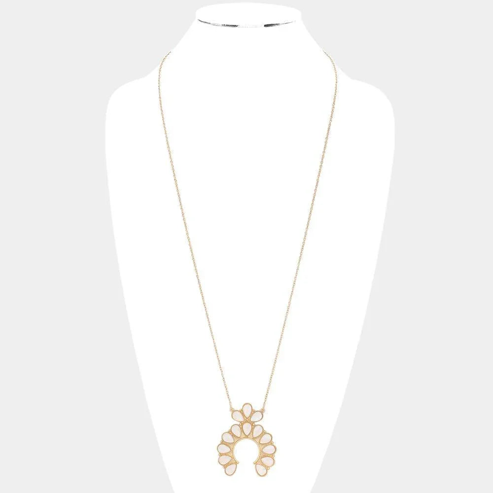 White Celluloid Acetate Teardrop Squash Blossom Pendant Long Necklace - Jewelry Store by Erik Rayo