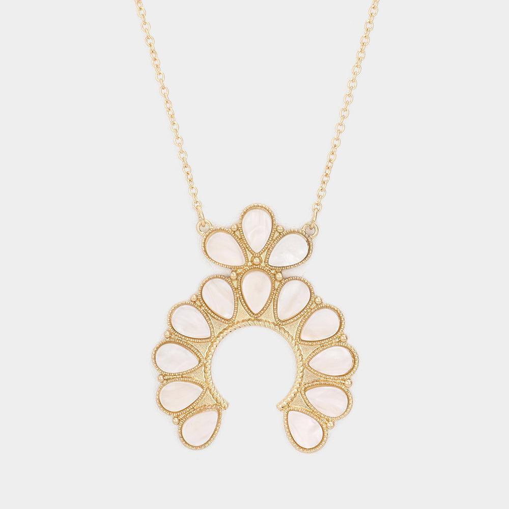 White Celluloid Acetate Teardrop Squash Blossom Pendant Long Necklace - Jewelry Store by Erik Rayo