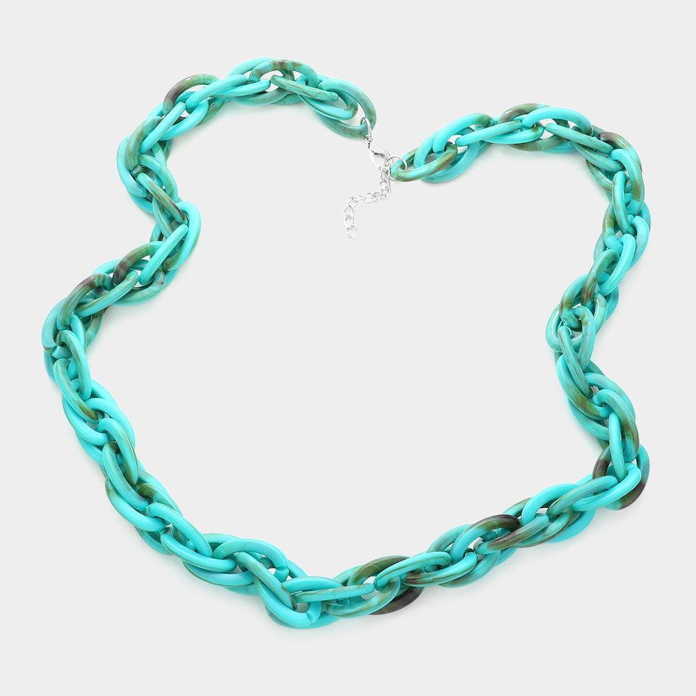 Turquoise Resin Open Oval Link Long Necklace - Jewelry Store by Erik Rayo