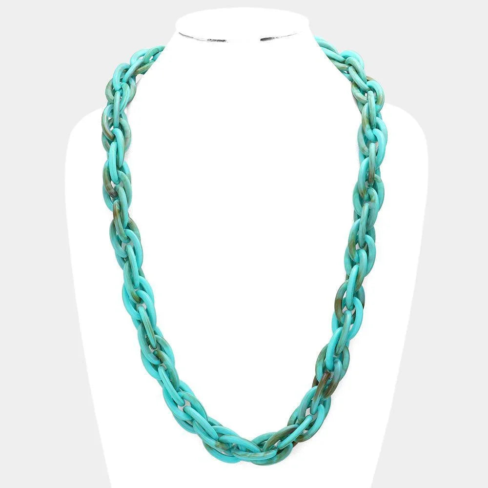 Turquoise Resin Open Oval Link Long Necklace - Jewelry Store by Erik Rayo
