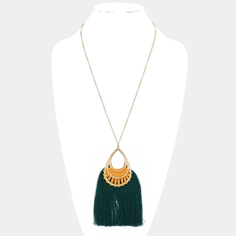 Fan Tassel Hammered Teardrop Pendant Long Necklace - Jewelry Store by Erik Rayo