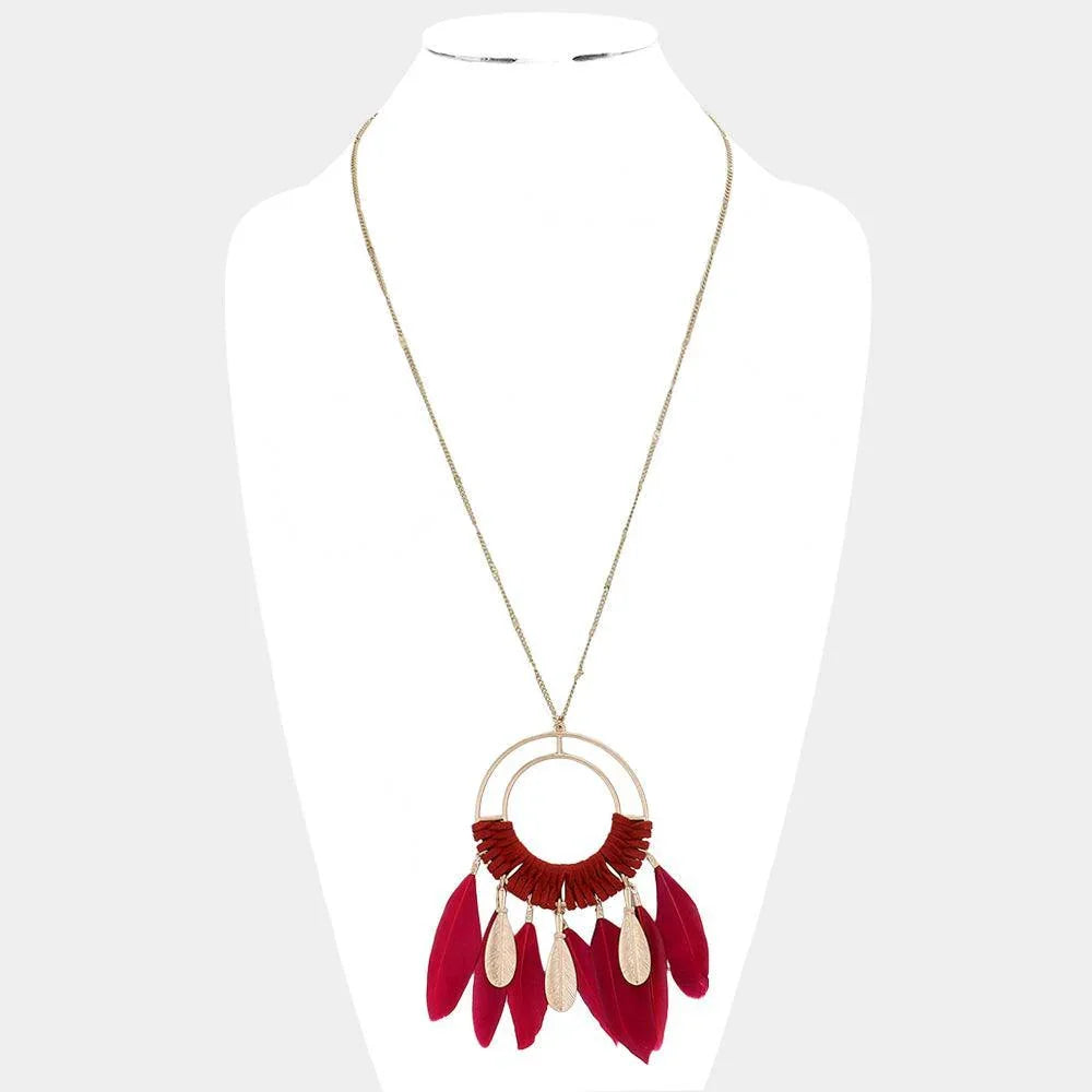 Gold Feather Suede Wrapped Pendant Necklace - Jewelry Store by Erik Rayo