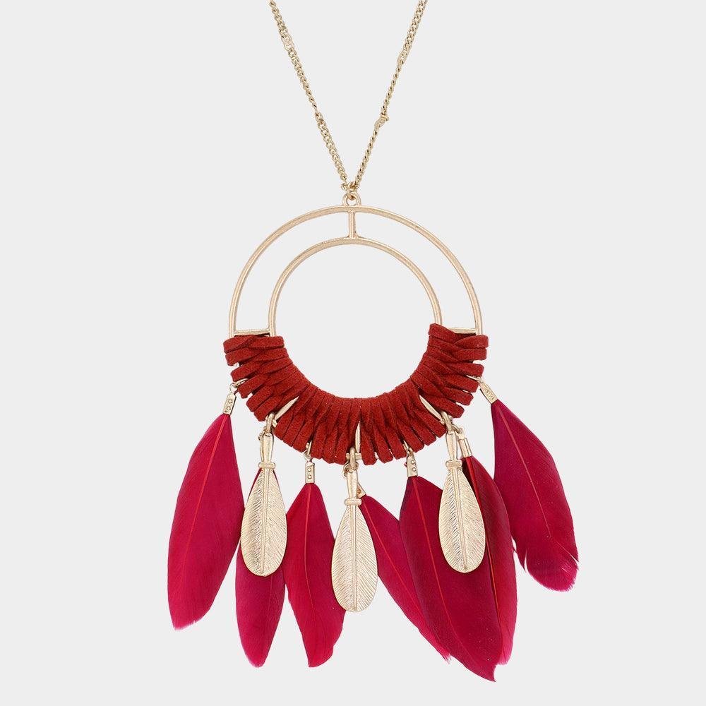 Gold Feather Suede Wrapped Pendant Necklace - Jewelry Store by Erik Rayo