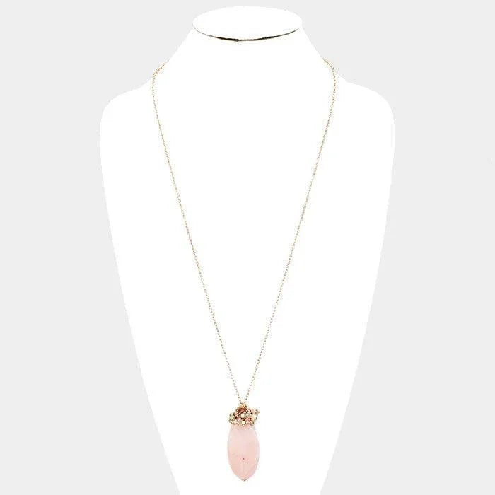 Pink Natural Stone Pearl Bead Cluster Pendant Long Necklace - Jewelry Store by Erik Rayo
