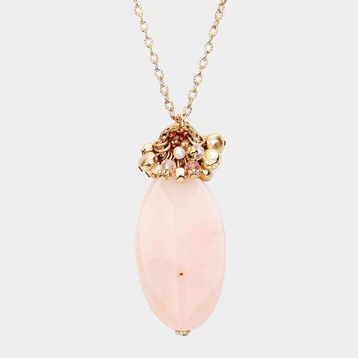 Pink Natural Stone Pearl Bead Cluster Pendant Long Necklace - Jewelry Store by Erik Rayo