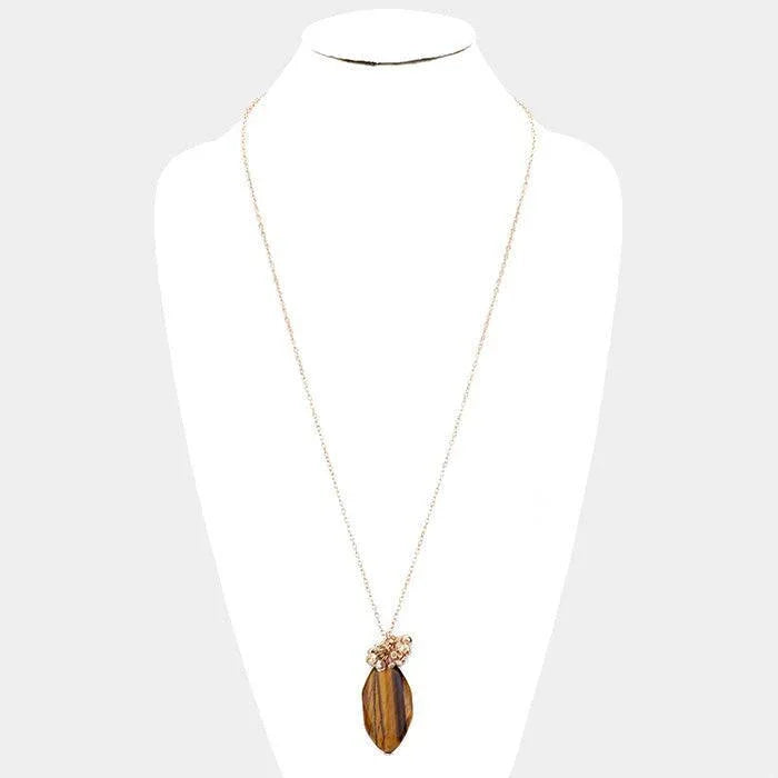 Brown Natural Stone Pearl Bead Cluster Pendant Long Necklace - Jewelry Store by Erik Rayo