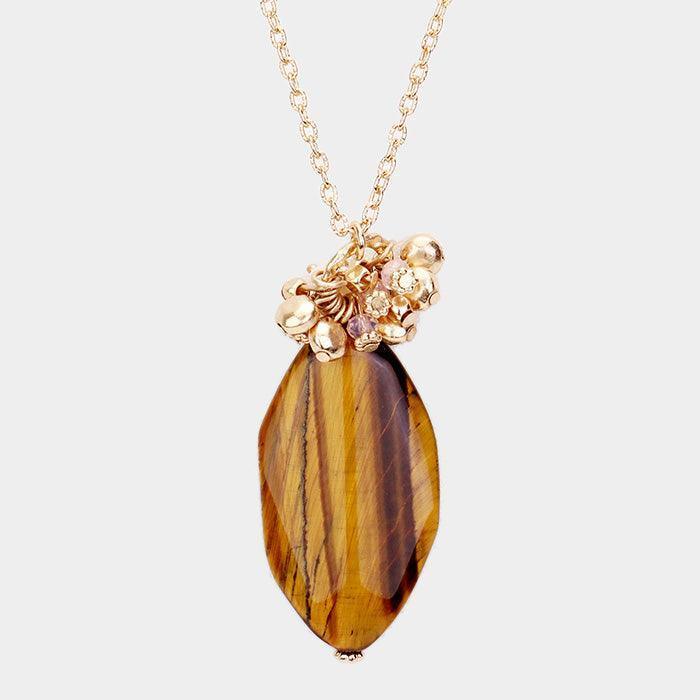 Brown Natural Stone Pearl Bead Cluster Pendant Long Necklace - Jewelry Store by Erik Rayo