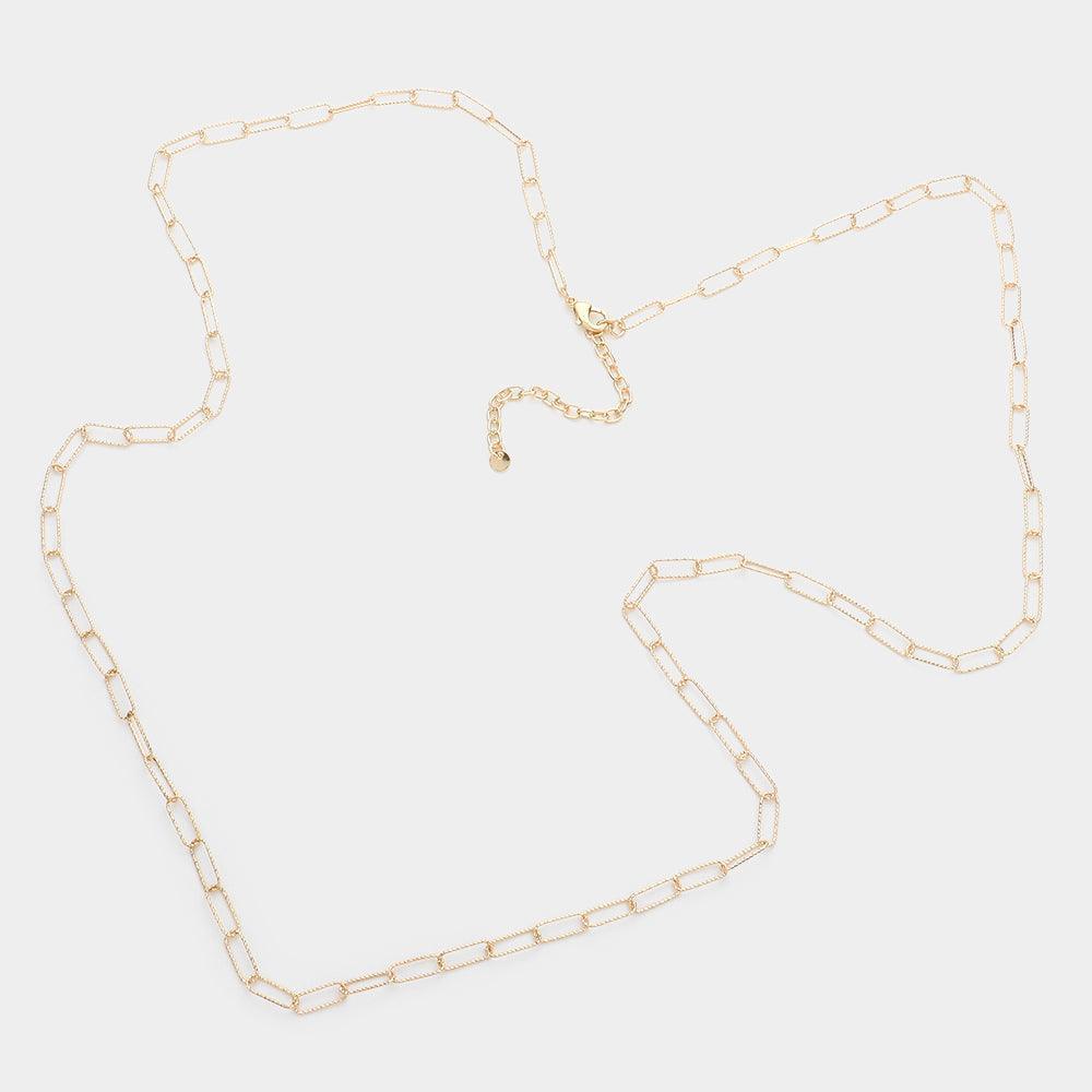 Gold Geometric Brass Metal Open Oval Link Long Necklace - Jewelry Store by Erik Rayo