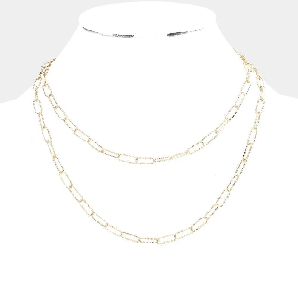 Gold Geometric Brass Metal Open Oval Link Long Necklace - Jewelry Store by Erik Rayo
