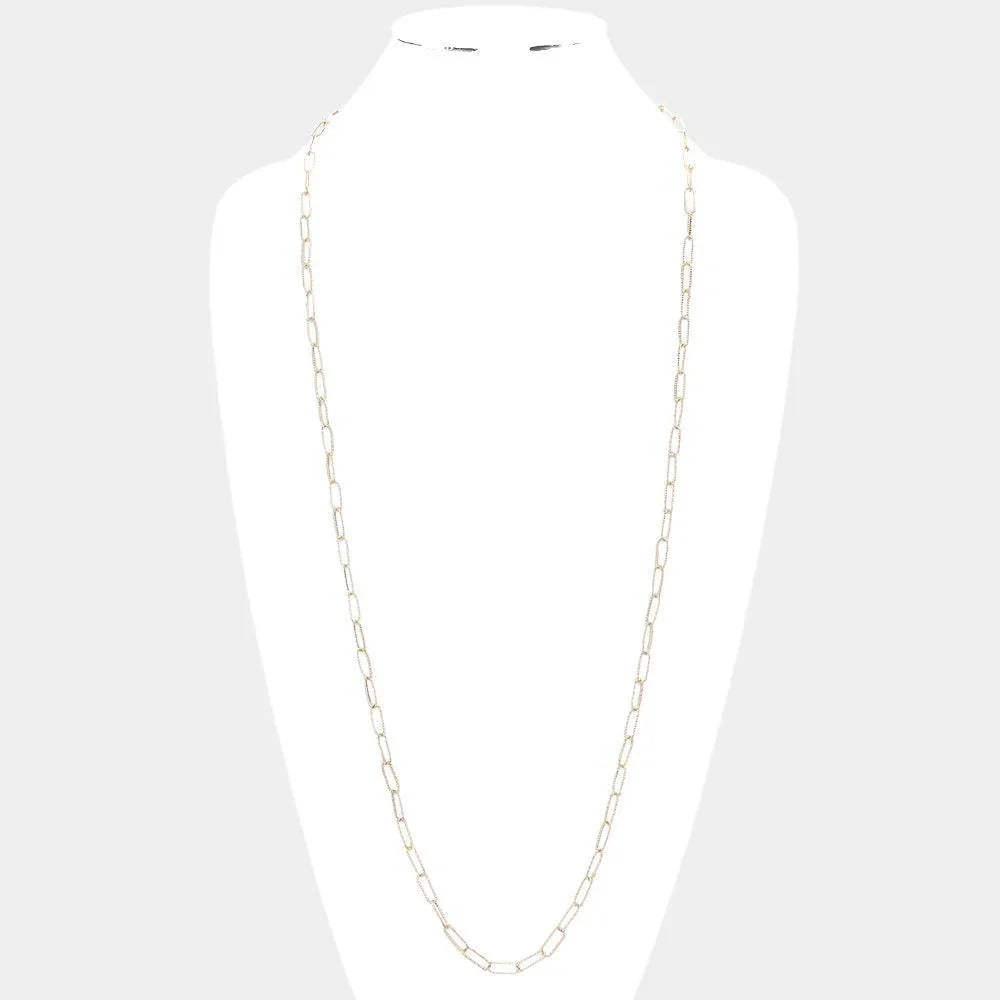 Gold Geometric Brass Metal Open Oval Link Long Necklace - Jewelry Store by Erik Rayo