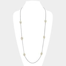 Load image into Gallery viewer, Clear 14K Gold Plated Two Tone Stone Paved Square Pendant Station Long Necklace
