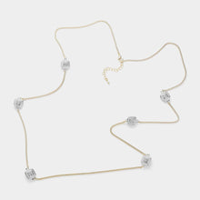 Load image into Gallery viewer, Silver 14K Gold Plated Two Tone Stone Paved Square Pendant Station Long Necklace
