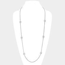 Load image into Gallery viewer, Silver 14K Gold Plated Two Tone Stone Paved Square Pendant Station Long Necklace
