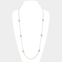 Load image into Gallery viewer, Silver 14K Gold Plated Two Tone Stone Paved Round Pendant Station Long Necklace
