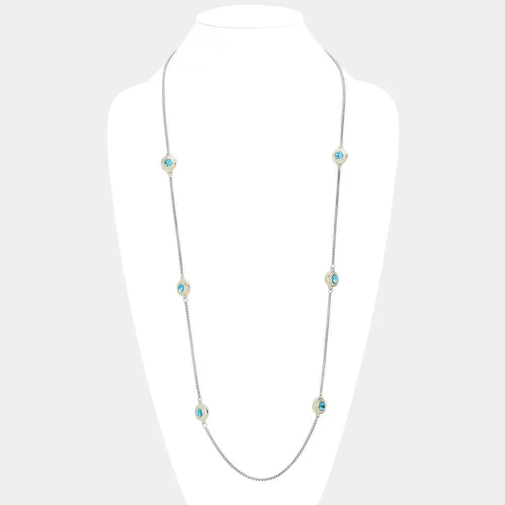 Gold 14K Gold Plated Two Tone Stone Paved Circle Pendant Station Long Necklace - Jewelry Store by Erik Rayo