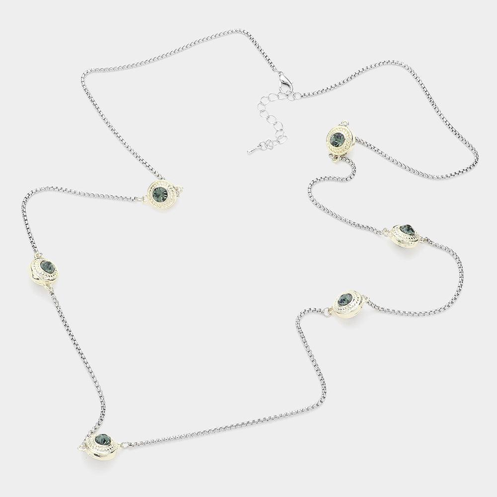 Black 14K Gold Plated Two Tone Stone Paved Circle Pendant Station Long Necklace - Jewelry Store by Erik Rayo