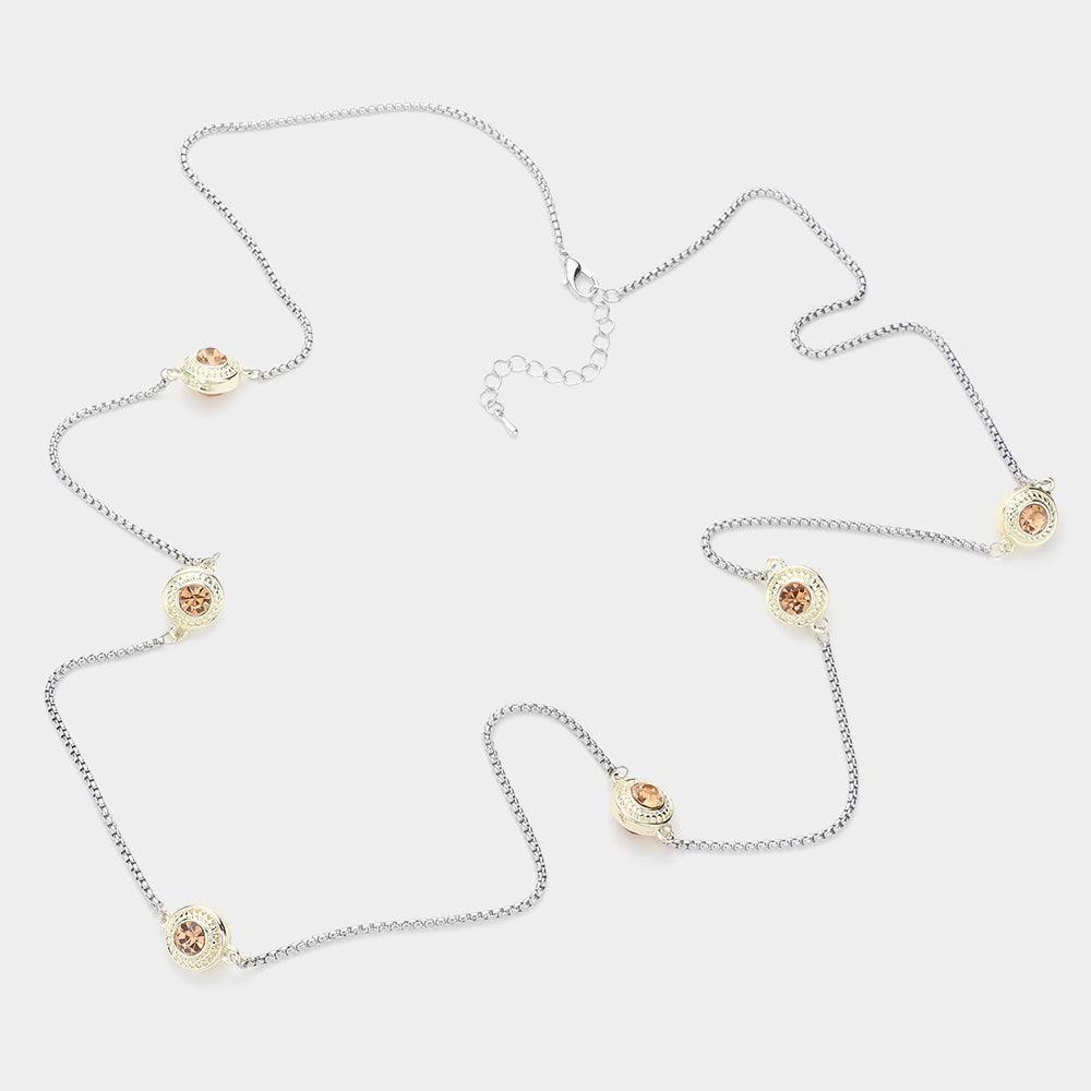 Gold 14K Gold Plated Two Tone Stone Paved Circle Pendant Station Long Necklace - Jewelry Store by Erik Rayo
