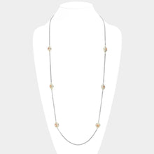 Load image into Gallery viewer, Gold 14K Gold Plated Two Tone Stone Paved Circle Pendant Station Long Necklace
