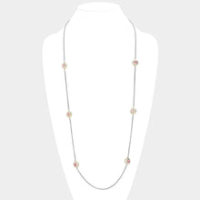 Load image into Gallery viewer, Pink 14K Gold Plated Two Tone Stone Paved Circle Pendant Station Long Necklace
