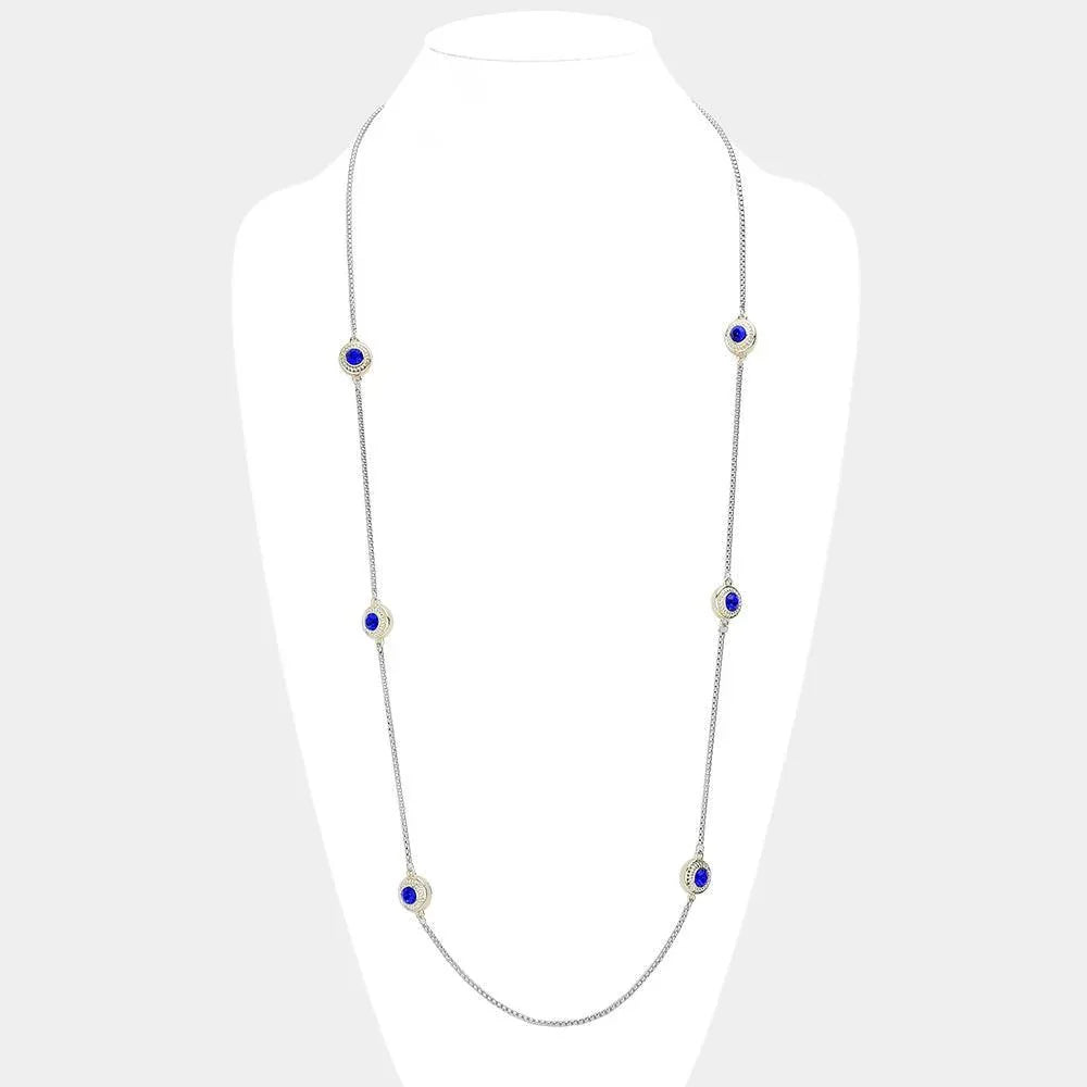 Gold 14K Gold Plated Two Tone Stone Paved Circle Pendant Station Long Necklace - Jewelry Store by Erik Rayo