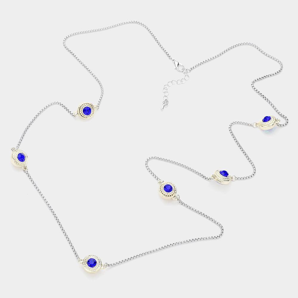Gold 14K Gold Plated Two Tone Stone Paved Circle Pendant Station Long Necklace - Jewelry Store by Erik Rayo
