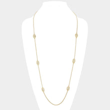 Load image into Gallery viewer, Gold 14K Gold Plated Two Tone Stone Paved Oval Pendant Station Long Necklace
