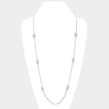 Load image into Gallery viewer, Gold 14K Gold Plated Two Tone Stone Paved Oval Pendant Station Long Necklace
