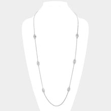 Load image into Gallery viewer, Silver 14K Gold Plated Two Tone Stone Paved Oval Pendant Station Long Necklace
