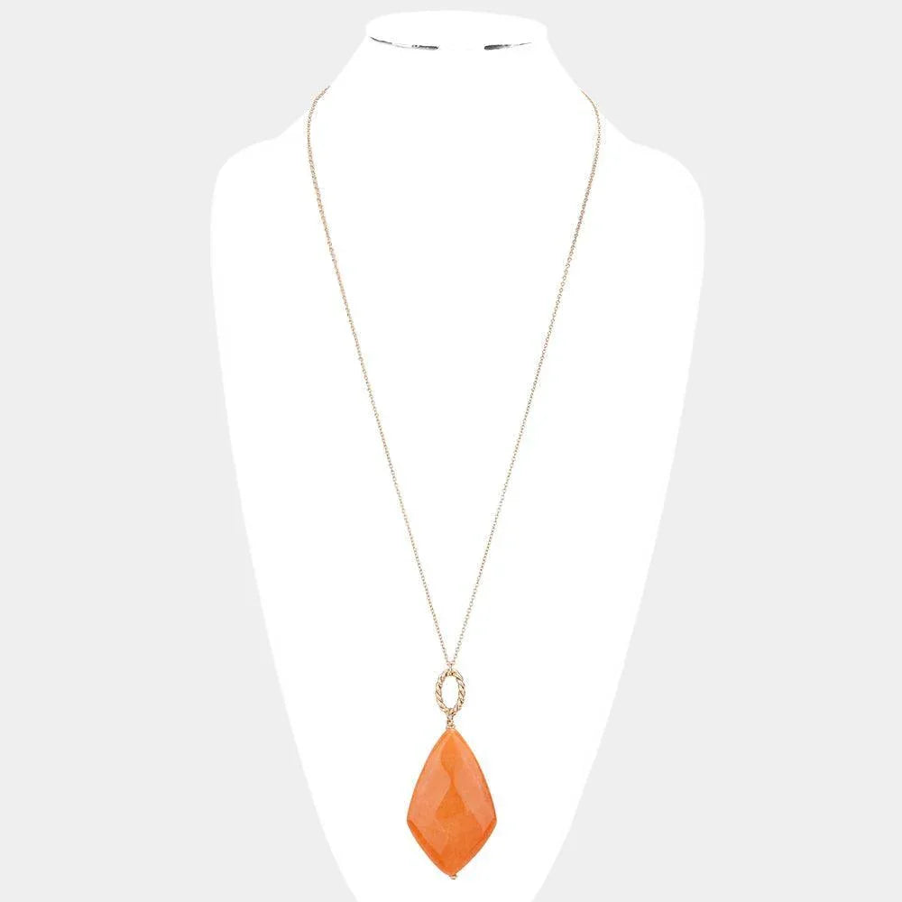 Orange Natural Stone Pendant Long Necklace - Jewelry Store by Erik Rayo