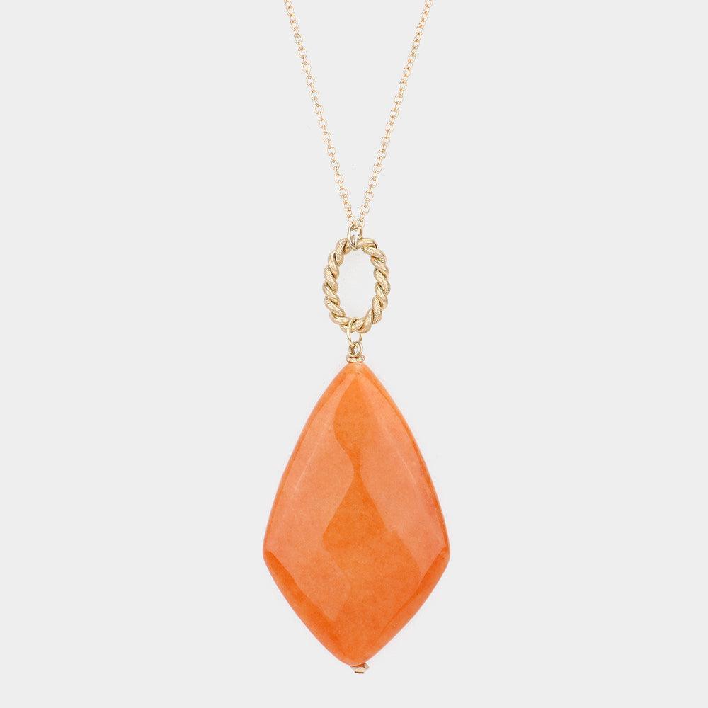 Orange Natural Stone Pendant Long Necklace - Jewelry Store by Erik Rayo