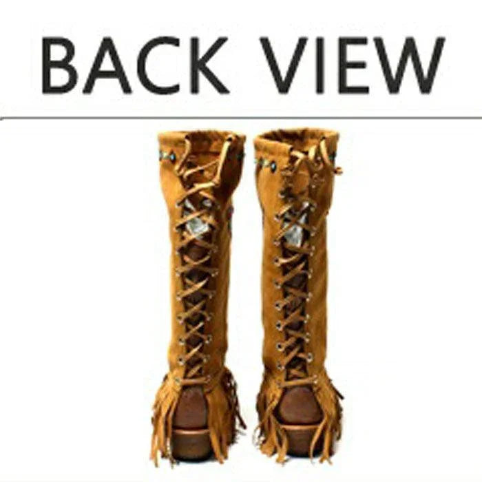 Brown 1-Pair Aztec Bird Suede Fringe Boot Toppers - Jewelry Store by Erik Rayo