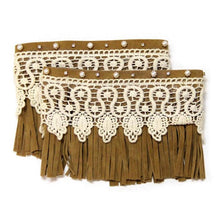 Load image into Gallery viewer, White 1-Pair Lace Accented Suede Fringe Boot Toppers
