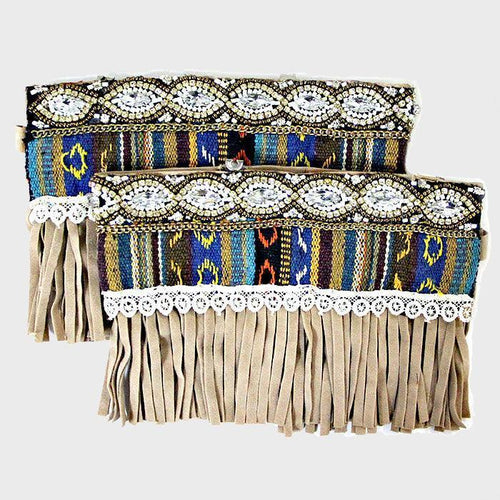 1-Pair Boho Beaded Aztec Stripe Suede Fringe Boot Toppers - Jewelry Store by Erik Rayo