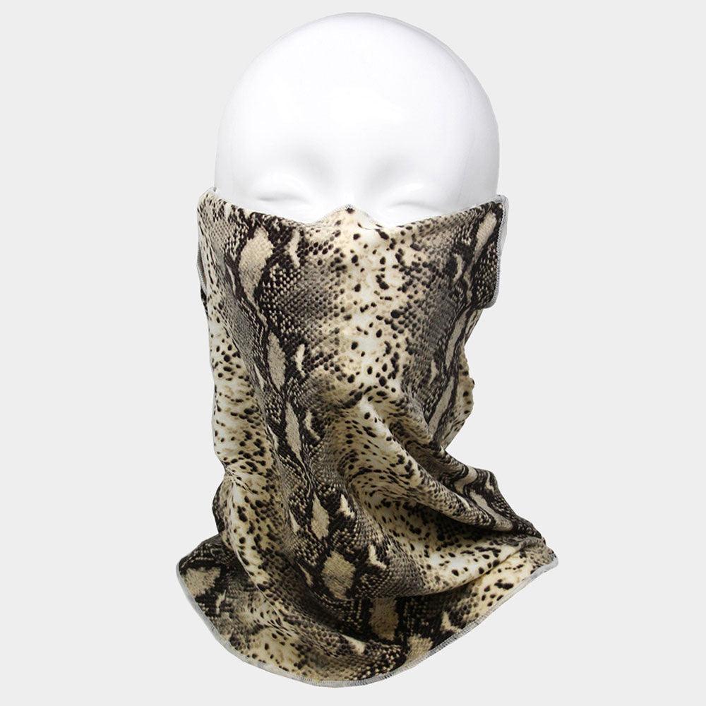 Beige Snake Print Seamless Face Tube Mask / Scarf - Jewelry Store by Erik Rayo